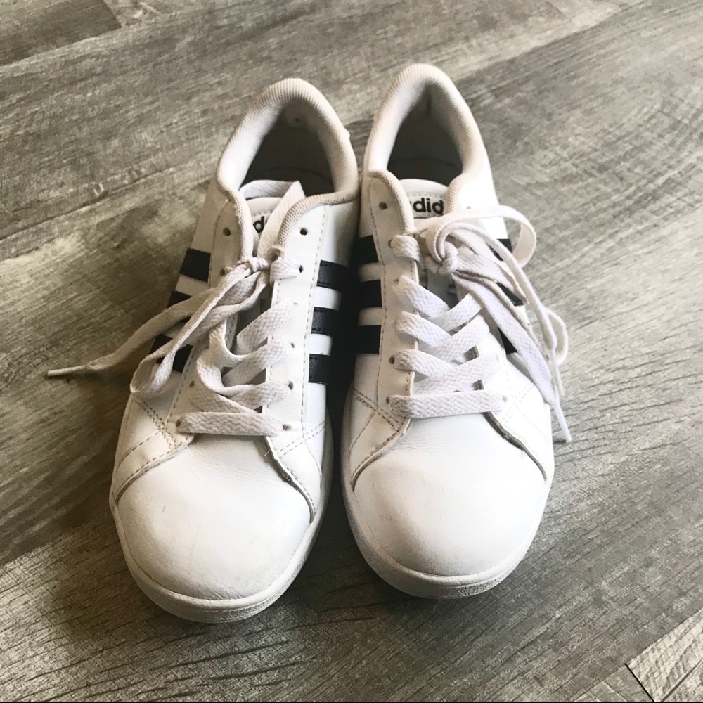 Adidas Kid’s 2 White w/ Black Stripes Tennis Shoes